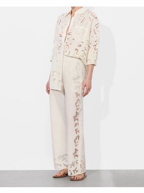 Alice + Olivia Women’s Cream Wide-Leg Eyelet Pants